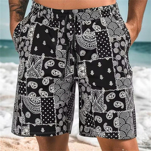 <b>Men's</b> Black <b>Orange</b> Green Paisley Print 100% Cotton Elastic Waist Drawstring Closure Quick Dry Breathable Sport <b>Shorts</b> Front - Product Image 3