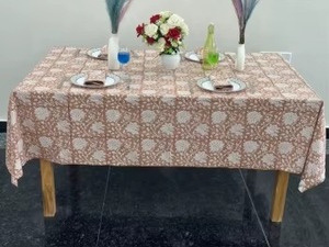 Handmade Hand Block Printed 100% Cotton <b>Square</b> <b>Tablecloth</b> Modern Floral Design Custom Sizes Table Cover for Dining Parties - Product Image 5