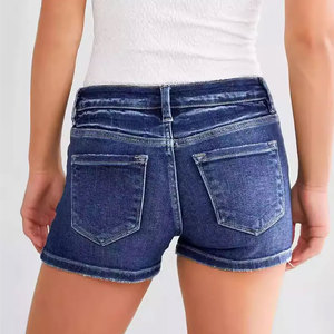 Shorts en jean taille haute déchirés pour femme, fermeture boutonnée, motif uni, tenue décontractée, 100 % coton respirant, coupe classique - Product Image 3