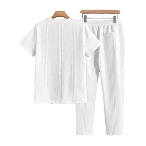 Venta al por mayor de fábrica de los hombres europeos americanos de manga corta Camiseta pantalón conjunto sólido de talla grande transpirable traje de talla grande - Product Image 2