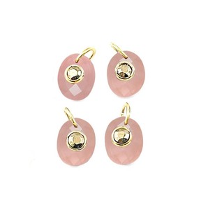 Colgante Ovalado de Cuarzo Rosa Chapado en Oro con Doble Gema - Dijes Hechos a Mano DIY al por Mayor - Product Image 1