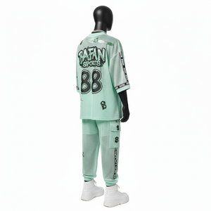 Ensemble homme respirant en jersey et pantalon en maille polyester 180 GSM, style cargo vert menthe, impression de logo personnalisée, 2 pièces - Product Image 5