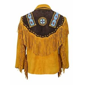 Abrigo de Cuero de Gamuza para Hombre con Flecos y Detalles Trenzados, Estilo Vaquero del Oeste - Product Image 2