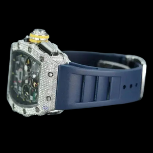 Premium Handmade <b>Man's</b> Wristwatch with Half Iced <b>Black</b> Dial VVS Moissanite Diamond Fully Customized Water Resistant Glass Window - Product Image 4