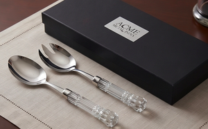 Crystal Handle Salad Server Set Stainless Steel <b>Mirror</b> Polish With Clear Crystal For Tableware Dining Home Cafe And Restaurant - Product Image 3