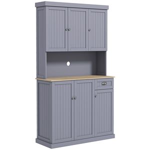 "Farmhouse <b>Kitchen</b> <b>Pantry</b> Storage Cabinet with Hutch 71" Gray Microwave Oven Countertop Adjustable Shelves" - Product Image 1