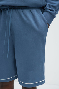 Shorts Bermuda en coton bleu pour homme, taille mi-haute, décontractés, couleur unie, tissu tricoté respirant - Product Image 2