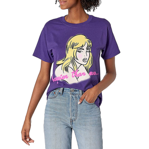 T-shirt en coton 100% pour femmes, col rond, grande taille, respirant, vente directe, prix d'usine, tricoté. - Product Image 1