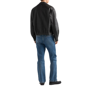 Custom Men's genuine Nappa Lambskin Leather Jacket Luxury <b>Stand</b> Collar Button Front Genuine Leather Jacket private label OEM ODM - Product Image 2