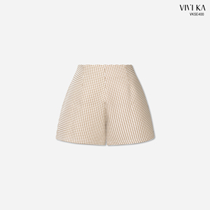 Ensemble 2 pièces VIVI RA pour femme : Crop top uni décontracté beige à manches courtes et jupe courte boutonnée, en Spandex/Polyester anti-boulochage - Product Image 4