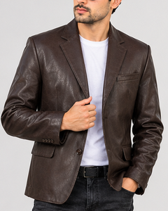 Men's Brown PU Leather Leather <b>Jacket</b> Slim Fit Single Button Crew Neck <b>Smart</b> <b>Casual</b> Quick Dry Breathable Streetwear Hooded Wool - Product Image 3