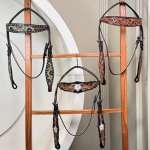 Cabecera de caballo de cuero occidental con herramientas manuales personalizadas, brida de vaquero Vintage con tachuela ajustable para rodeo y equipo ecuestre - Product Image 5