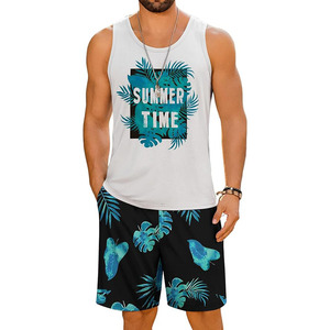Conjunto de Camiseta sin Mangas y Pantalones Cortos Hawaianos para Hombre, Estilo Aloha Tropical, Dos Piezas, Casual, para Playa y Uso Diario - Product Image 1