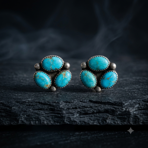 Boucles d'oreilles clous vintage en argent sterling 925 avec pierres ovales serties closées en turquoise - Product Image 1