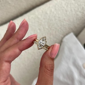 2 Carat Marquise Lab Grown Diamond <b>Thick</b> Bezel-Prong Set Flush Fit Bridal Set , 3MM Engagement <b>Ring</b> Set , IGI Certified - Product Image 3