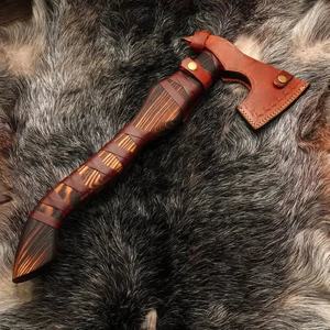 Hache Viking Industrielle Faite à la Main en Acier à Haute Teneur en Carbone, Type Tomahawk Barbu, Manche en Bois de Frêne, Poignée Enveloppée de Cuir, pour Camping et Chasse - Product Image 4