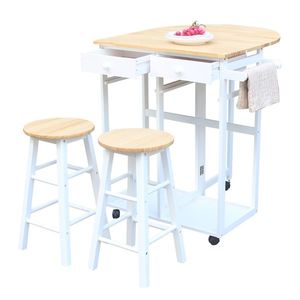 Solid Wood Semicircle Folding Dining Cart with 2 Free Stools Burlywood Replacement Code 32534704 - Product Image 3