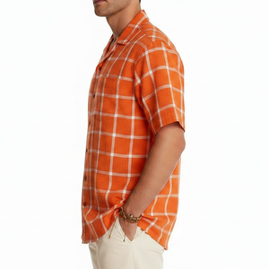 Chemise à carreaux classique, col cubain, légère, décontractée pour l'été, chemises pour hommes, fabrication professionnelle confortable - Product Image 4