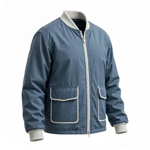 Veste en jean décontractée bleue pour homme, col rabattu, délavée, fermeture boutonnée et zippée, coupe classique, couleur unie, pour l'automne - Product Image 3