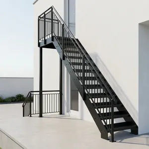 Rampe d'escalier extérieure en acier moderne, design industriel, rampes murales en tuyaux, résistantes à la rouille pour usage extérieur - Product Image 5