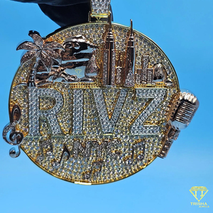 Colgante Redondo Personalizado con Nombre, Diseño de Joyería Hip Hop, Plata de Ley 925 con Diamantes Cultivados en Laboratorio VVS - Product Image 2