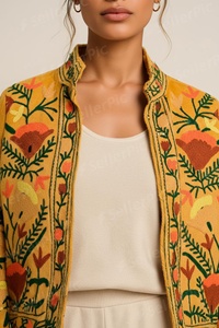 Veste matelassée en velours brodée de fleurs tricotée à la main, doublure intérieure en coton doux, respirante et écologique, collection 2026 à succès - Product Image 2