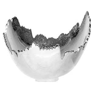 Cuenco Decorativo de Metal Martillado con Bordes Esculpidos, Estilo Antiguo Plateado, en Oferta, Cuencos de Aluminio Fundido - Product Image 3