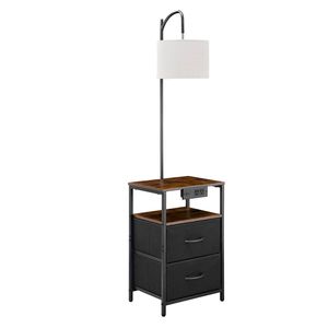 Tavolino Moderno a 2 Livelli con 2 Cassetti, Comodino con Illuminazione a 3 Temperature di Colore, Lampada da Terra Contemporanea - Product Image 1