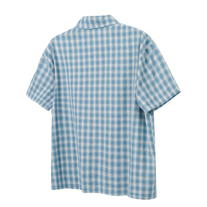เสื้อเชิ้ตแขนสั้นลายสก็อตสีน้ำเงินสำหรับผู้ชาย ปกคอปก ผ้าฝ้ายป๊อปลิน 100% ระบายอากาศได้ดี เหมาะสำหรับใส่ในฤดูร้อน ติดกระดุม - Product Image 3