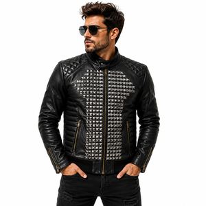 Blouson en cuir noir clouté OEM ODM Vente en gros pour hommes, style motard, respirant, imperméable, fabricant sous marque privée - Product Image 3