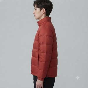 <b>Men's</b> Red Stand Collar Puffer <b>Jacket</b> Windproof Zipper Closure Casual Winter Coat Regular Fit Polyester Fiber Filling - Product Image 4