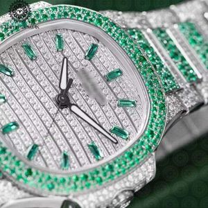 Charm Jewels Luxury Stainless Steel <b>Watch</b> 20mm Band Green Emerald Inlay <b>Diamond</b> Accented Unisex Fashion Quartz Movement - Product Image 2