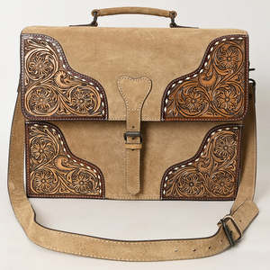 Tooled Leather Briefcase, Cowhide Leather Messenger <b>Bag</b>, Western Leather <b>Work</b> <b>Bag</b>, Handmade Laptop <b>Bag</b>, Rustic Cowboy Business - Product Image 1