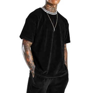 2025 Custom Men's Velour Sweatsuit T Shirt Shorts <b>Set</b> Casual Summer Football Velvet Tracksuit Wholesale from Manufacturer - Product Image 3