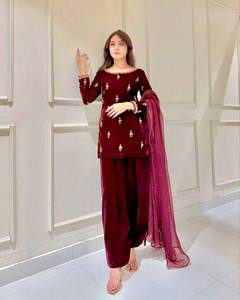 Designer Wear Heavy Viscose Velvet <b>Top</b> with Heavy Work Palazzo Set - Product Image 2