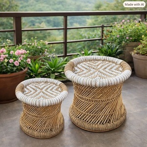 Handmade <b>Bamboo</b> <b>Stool</b> Ottoman Set Traditional Design Outdoor Living Room Furniture Eco-Friendly Durable Wicker Bony Inlay <b>Stool</b> - Product Image 1