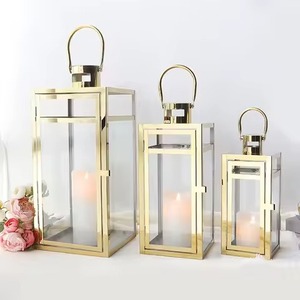 <b>Brass</b> <b>Lantern</b> Candle Holder Flameless Home Decoration Square Metal <b>Lantern</b> for Indoor Outdoor Use - Product Image 2