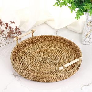 Handwoven Rattan Serving Tray with Handles Rustic Woven Decorative <b>Basket</b> Tray for Coffee <b>Table</b> Kitchen Dining Ottoman & Home - Product Image 4