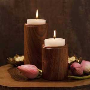 Support de bougie cylindrique en bois marron, porte-bougie rond, décoration écologique pour la maison, centre de table - Product Image 1