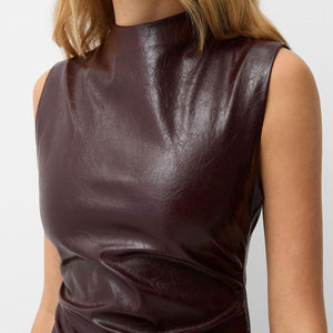 New Winter Design High Quality Dinner Dress Sexy Strapless Neck Leather Slit Maxi Party Leather Dress for Women - Product Image 4