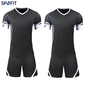 Maillot de football noir pour homme SPOFIT, col en V, manches courtes, respirant, anti-transpiration, séchage rapide, uniformes pour adultes - Product Image 1