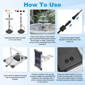 Pompe à eau solaire 2200 mAh, étanche IP68, avec batterie de secours, 2 modes d'arrosage réglables, hauteur réglable, fontaine solaire - Product Image 3