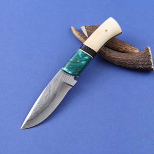 Cuchillo Nórdico de Acero de Damasco para Caza, Desollado y Camping, con Mango de Hueso y Resina, Espiga Completa, Personalizado OEM/ODM, Funda de Cuero - Product Image 3