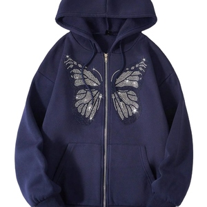 Sweat à capuche en coton mélangé de qualité supérieure avec strass pour homme, streetwear, pull réfléchissant personnalisé, coupe ajustable - Product Image 1