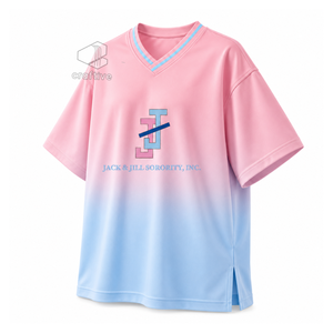 Camiseta extragrande para mujer de Jack And Jill Of America, camiseta informal holgada de color rosa y azul con cuello en V, ropa universitaria griega para hermandades - Product Image 2