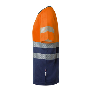 Men's <b>Orange</b> Navy Reflective Work T-Shirt Short Sleeve Round Neck Breathable Polyester Safety Apparel High Visibility Stripes - Product Image 3
