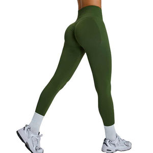 Leggings de sport et yoga pour femmes, personnalisables avec logo, en Spandex et Polyester sans couture, taille élastique, effet push-up, vente en gros, motif uni - Product Image 4