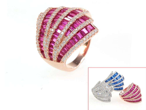 Blue Baguette Moissanite Shell <b>Ring</b> 925 Silver Luxury <b>Statement</b> <b>Ring</b> - Product Image 3