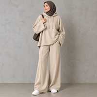 Ensemble 2 pièces en tricot rose pour femmes, à capuche, manches longues, coupe ample, décontracté, couleur unie, pantalon long, hiver, séchage rapide, respirant