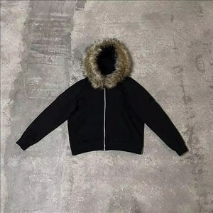 Sweat à capuche personnalisé pour homme, 500 g/m², vierge, épais, en molleton bouclette, avec capuche en fourrure, coupe courte et carrée, zippé intégral - Product Image 2